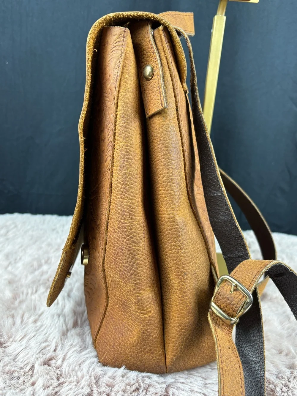 Hand Tooled Vintage Leather Backpack Purse Floral Western Boho Handbag
